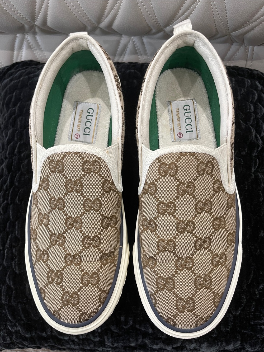 Authentic Gucci Tennis 1977 GG Canvas Slip-On Sneaker. Size 37